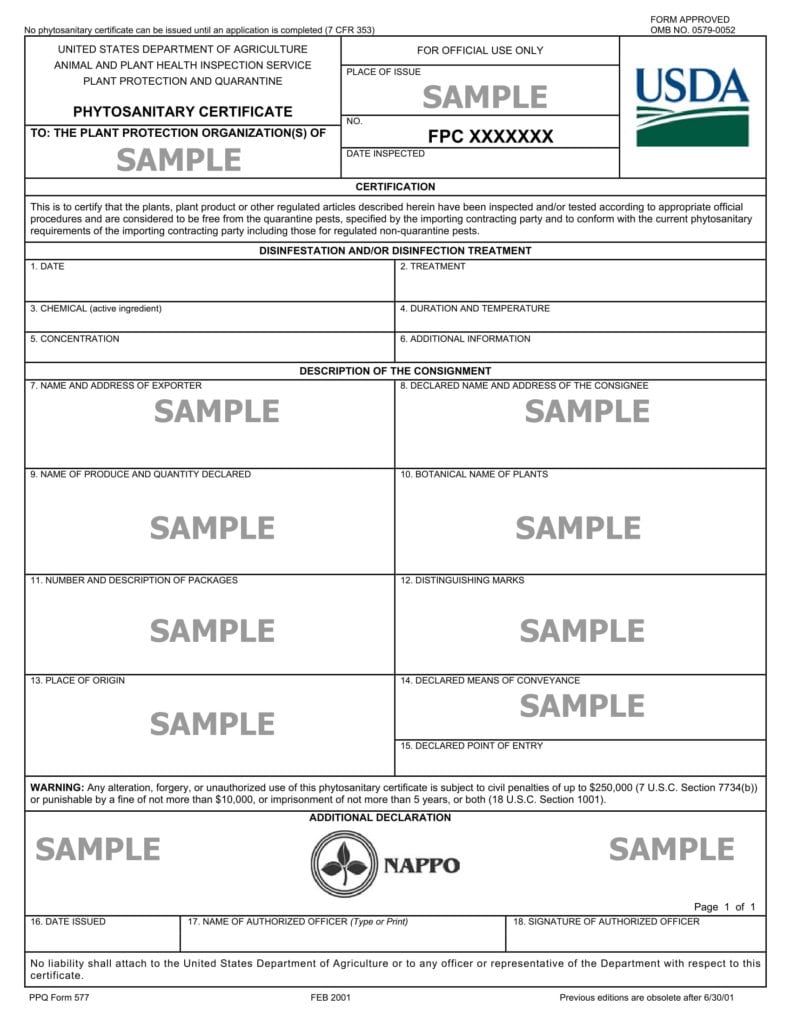 Phyto Sanitary Customs Forms